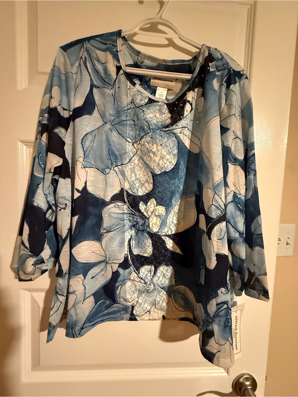 Alfred Dunner Navy and Light Blue Floral Tunic Top